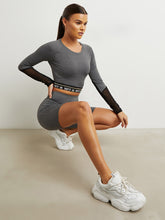 Sports Tape Elastic Hem Activewear Top with Long Sleeves